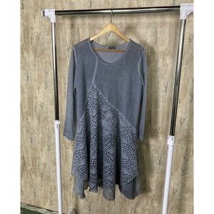 Simply Couture Blue Dress Crochet Beaded Asymmetric Hem MIDI Sz Large Boho